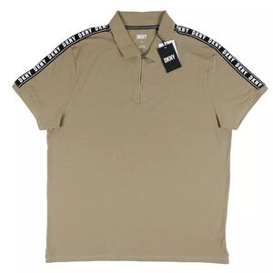 DKNY Short Sleeve Polo Quarter Zip Stretch Cotton Bandana Black/Beige Men Sz XL